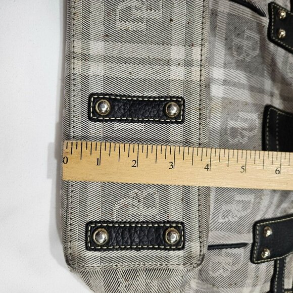 Dooney & Bourke vintage Plaid Canvas Leather Shoulder Bag black white Clip - Picture 13 of 15